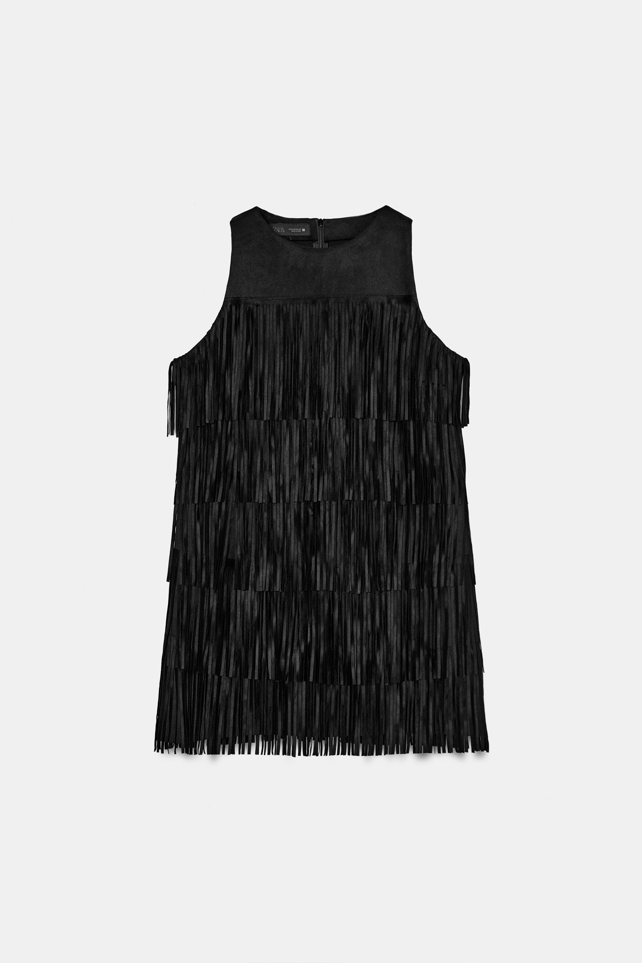 STUDDED FRINGED FAUX SUEDE DRESS